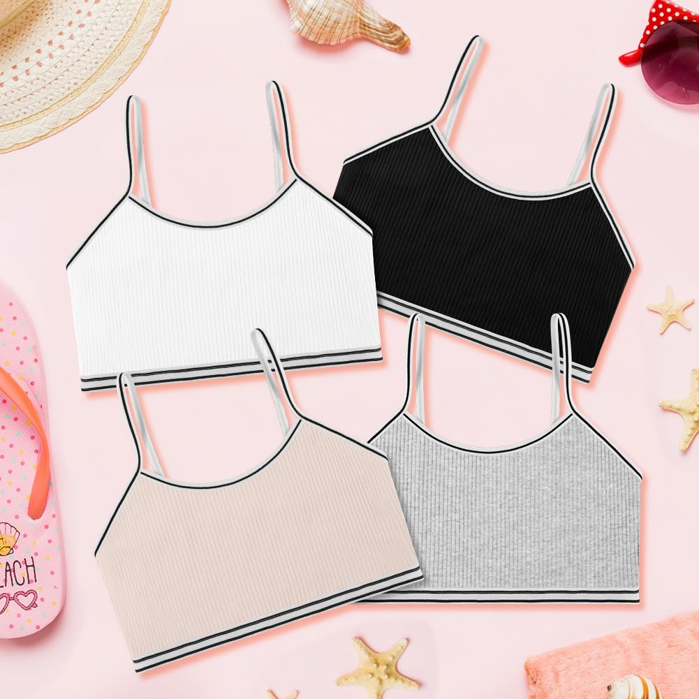 flintronic Brassières Soutiens-Gorge Fille en Coton, Brassière Fille de Sport, Filles Haut Bandeau Lingerie, Lot de 4