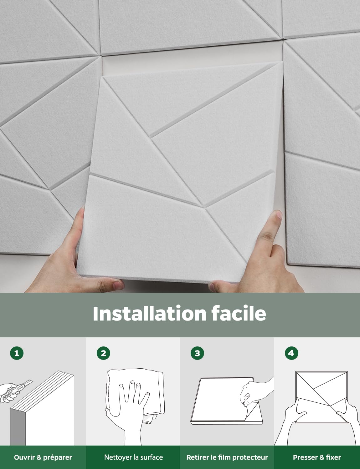 Panneau Acoustique Autocollante, Pack de 18, Design à Lignes et Découpables Plaque Acoustic Murale pour Mural, Plafond et Porte, Panneaux Acoustiques pour Studio, Chambre (Blanc, 30 x 30 x 0.9 cm)