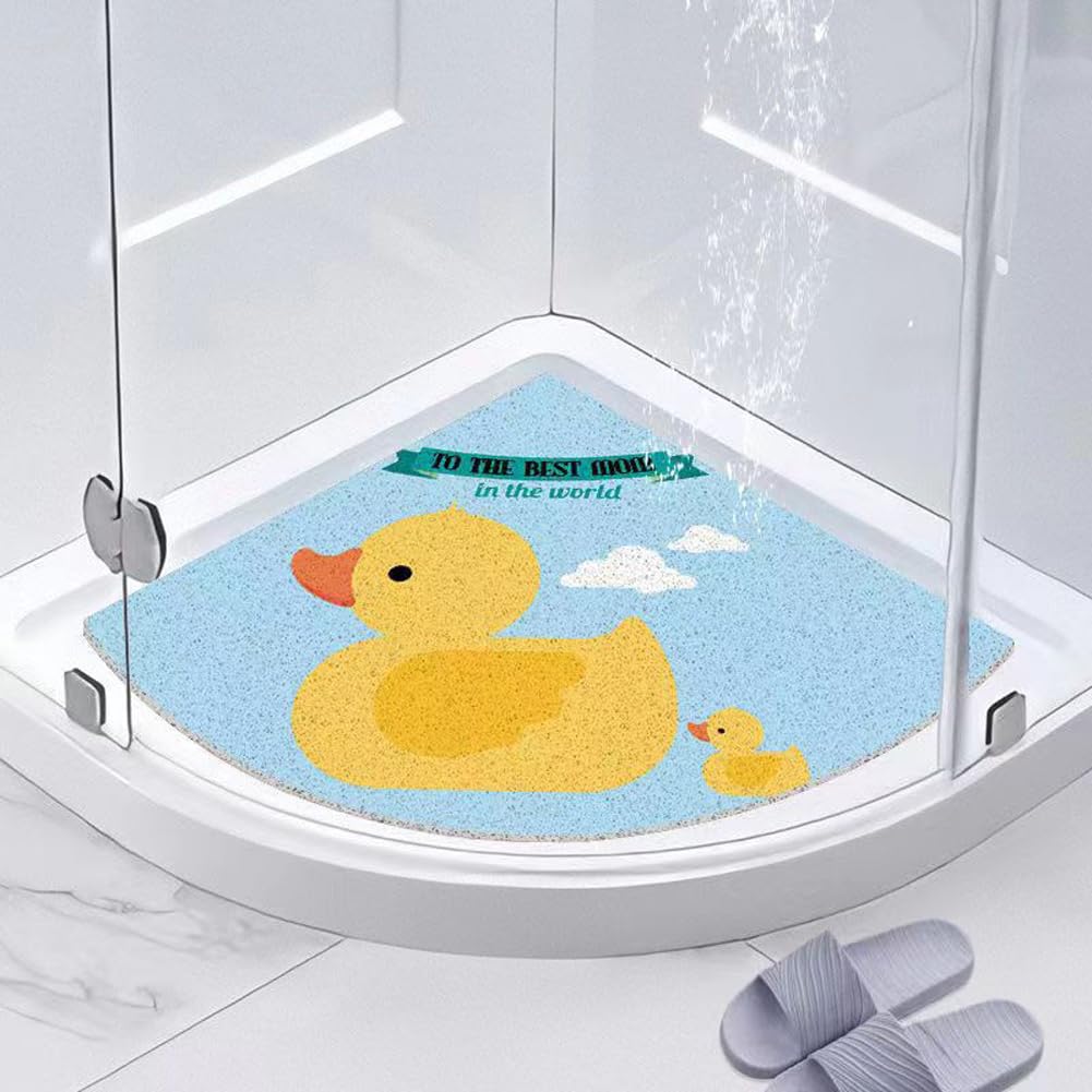 Shijhui Yellow Corner Shower Mat,Curved Bath Mats For Inside Shower,Loofah Sector Bath Mat Non Slip Bathroom Floor Mat Anti Mould Shower Mat For Wet Area (,70X70cm)