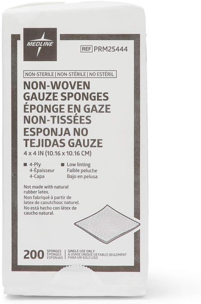 Medline Non-Woven Non-Sterile, Rayon/Poly Gauze Sponge, 4 x 4, 4-Ply (10 Packs of 200)
