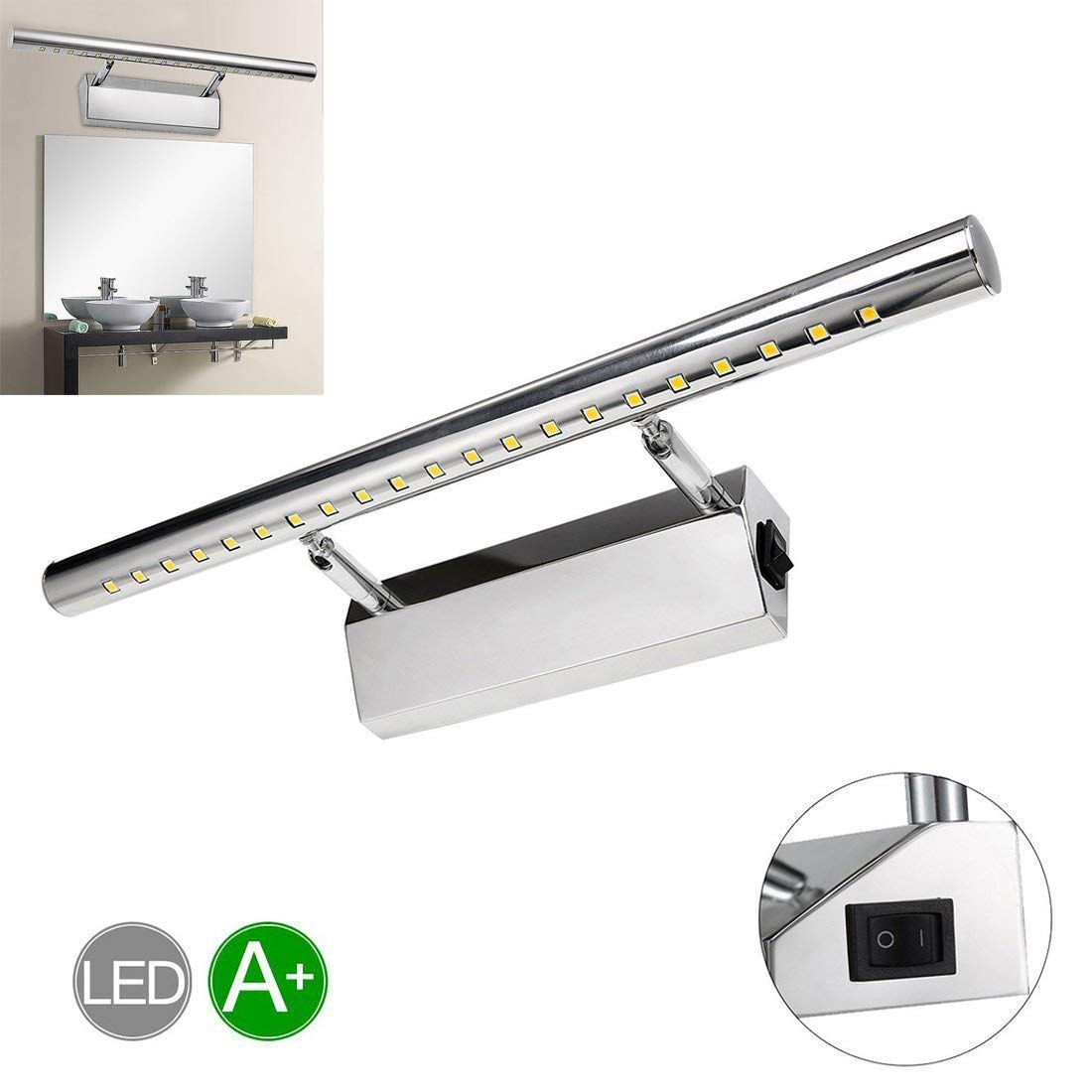 Greensun Led Lighting Mirror Light With Switch Mirror Lamp Wall Light Cabinet Light Stainless Steel Bathroom Lamp Cool White 5w 21 Leds 5050smd 40 Cm Angle Adjustable 180 A Energy Class A Buy