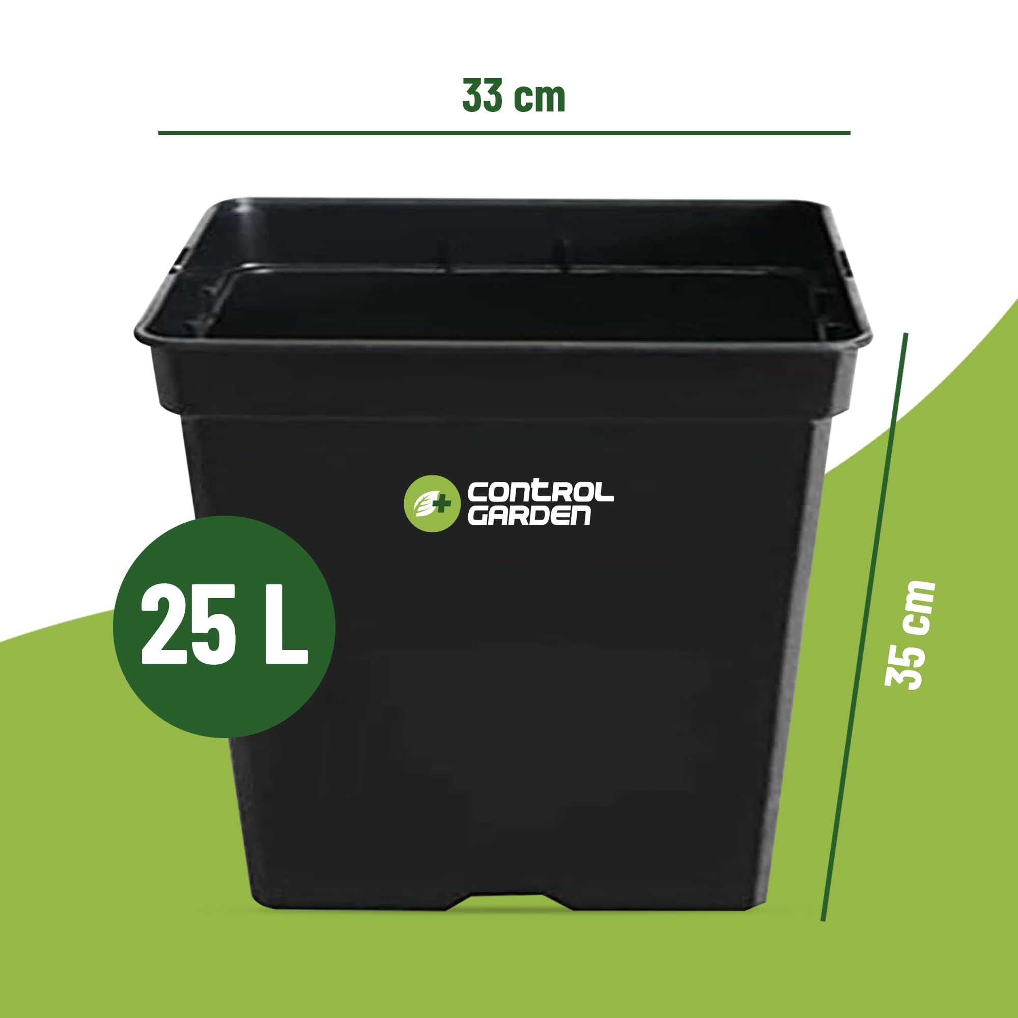 GROWMANIA Pack 10 Macetas Cuadradas para Plantas Negra 25L - Diez Maceteros de Plástico para Flores 33x33x35 cm - Base 25x25