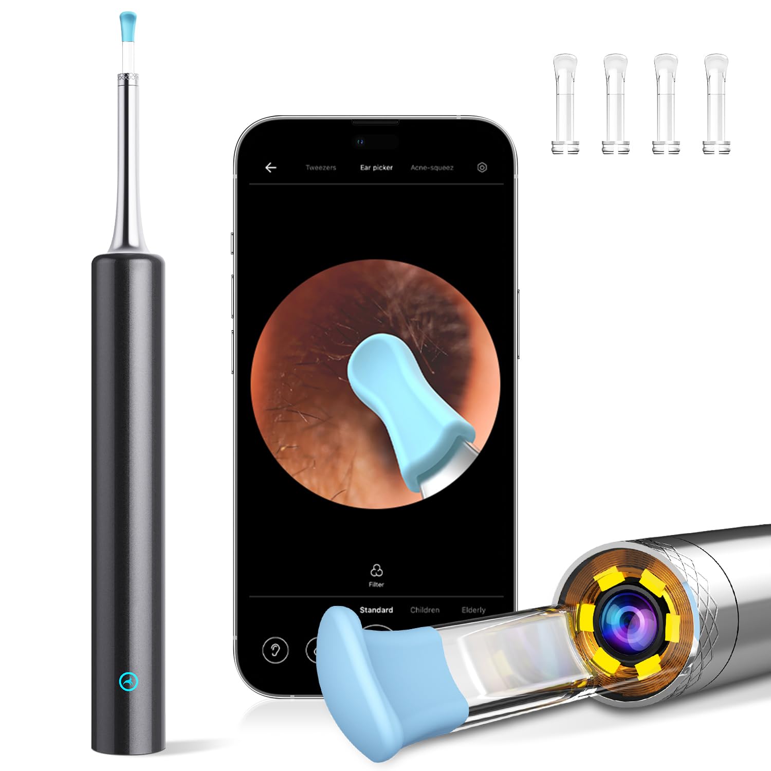 Ear Camera Wax Removal - C3 Upgraded Ear Cleaner with 1080P Camera, Smart Visual Earwax Cleaning Kit with 4 Pcs Ear Set for Daily Ear Pick, 6 LED Lights