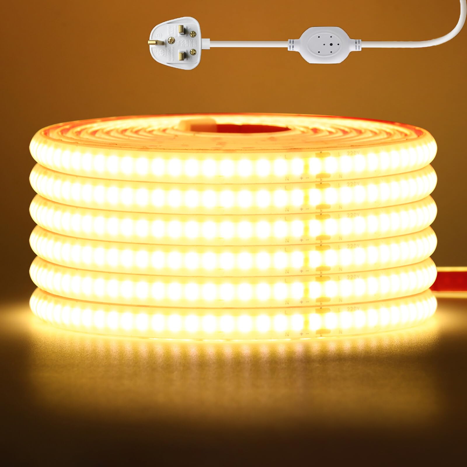 KAFULA 220V COB LED Strip Light [22m,Warm White 3000-3500K], IP65 Waterproof Flexible, 240 LEDs/m Silicone FCOB LED Fairy Lights CRI90+, Cuttable Every 10cm, Home Lighting