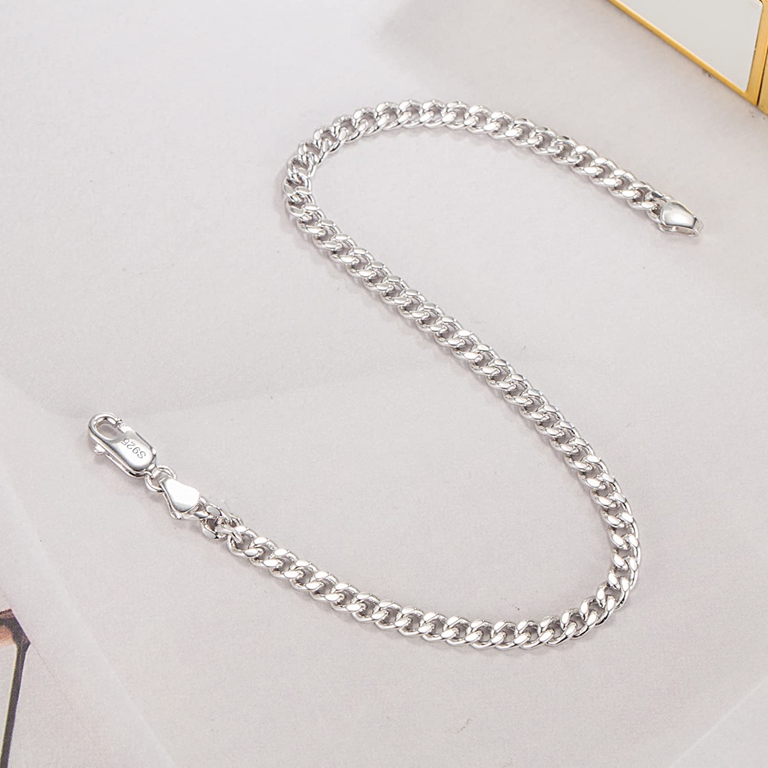 Dankadi Bracciale cubano sottile largo 3 mm, 4 mm, 5 mm, in argento Sterling 925, catena cubana, maglia fine rock, punk, hip pop, miami, regalo per feste di compleanno, per uomo e donna
