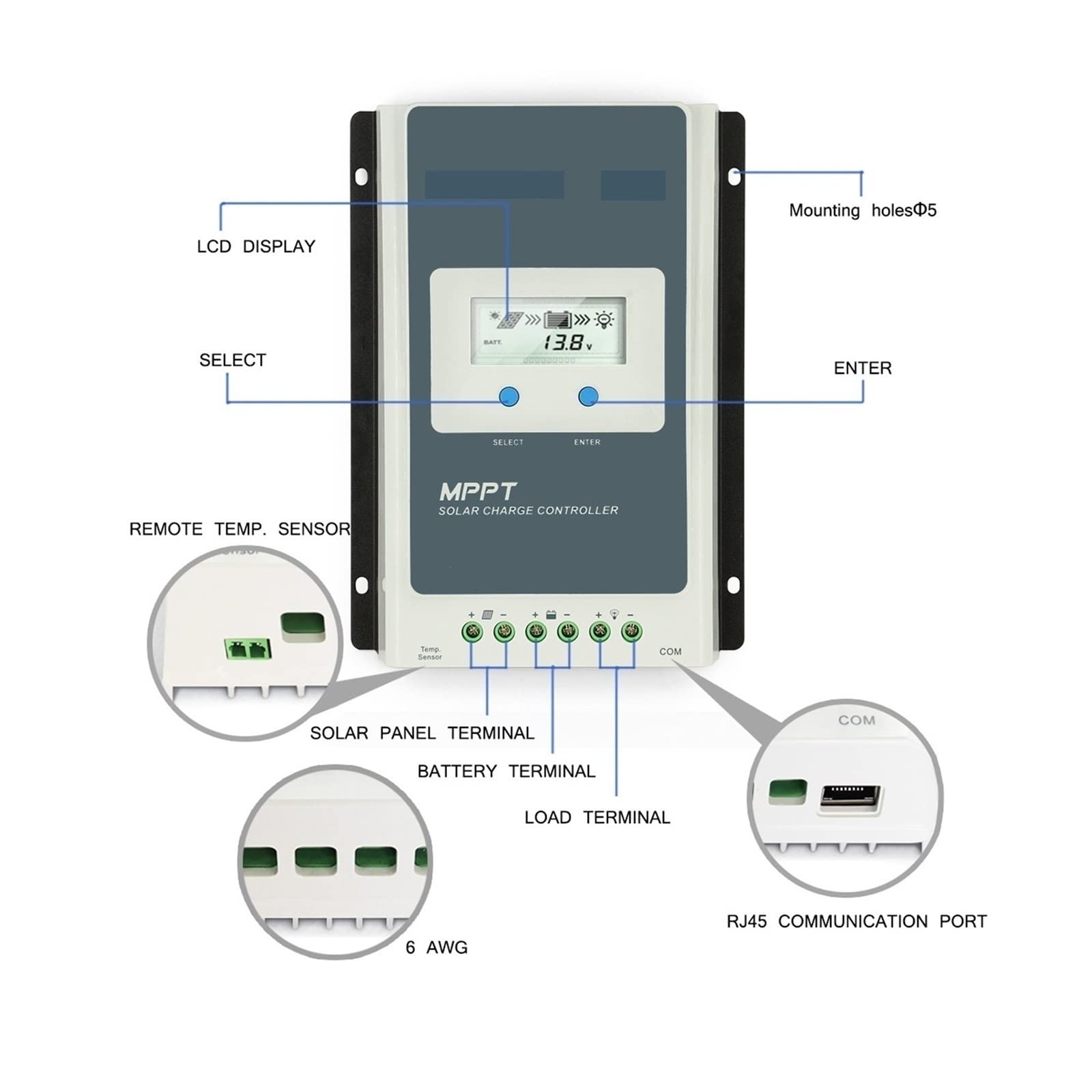 Controlador de carga híbrido eólico-solar Controlador De Cargador Solar MPPT 40A 30A 20A 10A LCD 12V24V Auto Regulador De Alta Eficiencia Solar