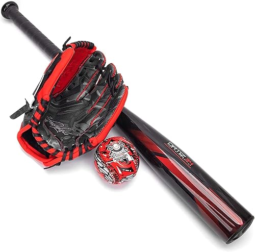 Ortiz34 Homerun Kids Tee Ball Set- David Ortiz 3-in-1 Aluminum Baseball Bat, Baseball, & Youth Baseball Glove Bundle (Made for YouthKids)