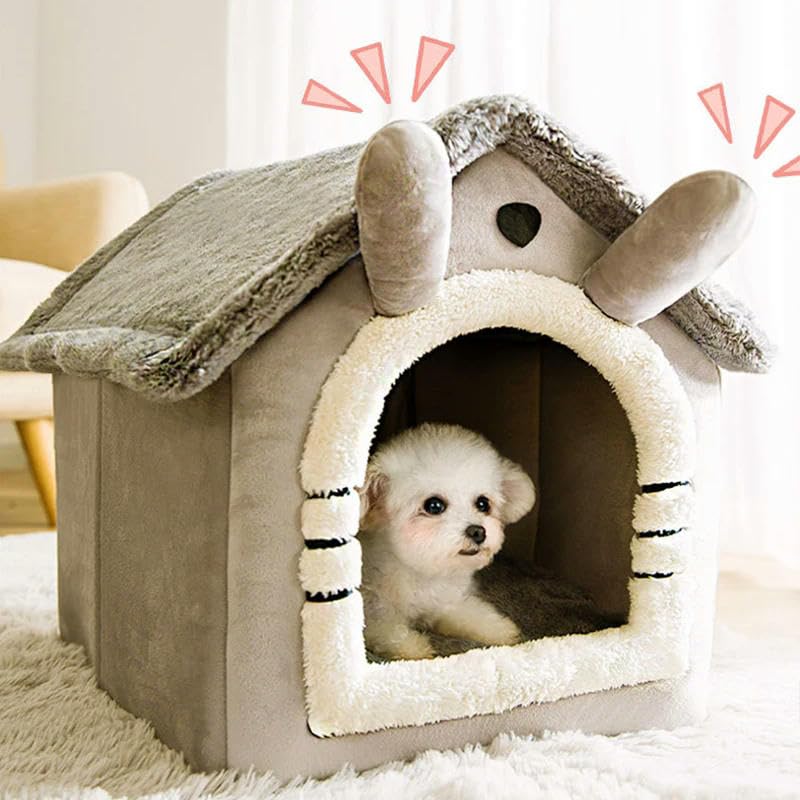 KOSTEN Letto per Canipiegabile Gatto da Gatto Pet Dog House Inverno Cat Villa Cannella Rimovibile Nest Tende per Animali Domestici-Fiore di Ciliegio-S (30X36X31Cm)