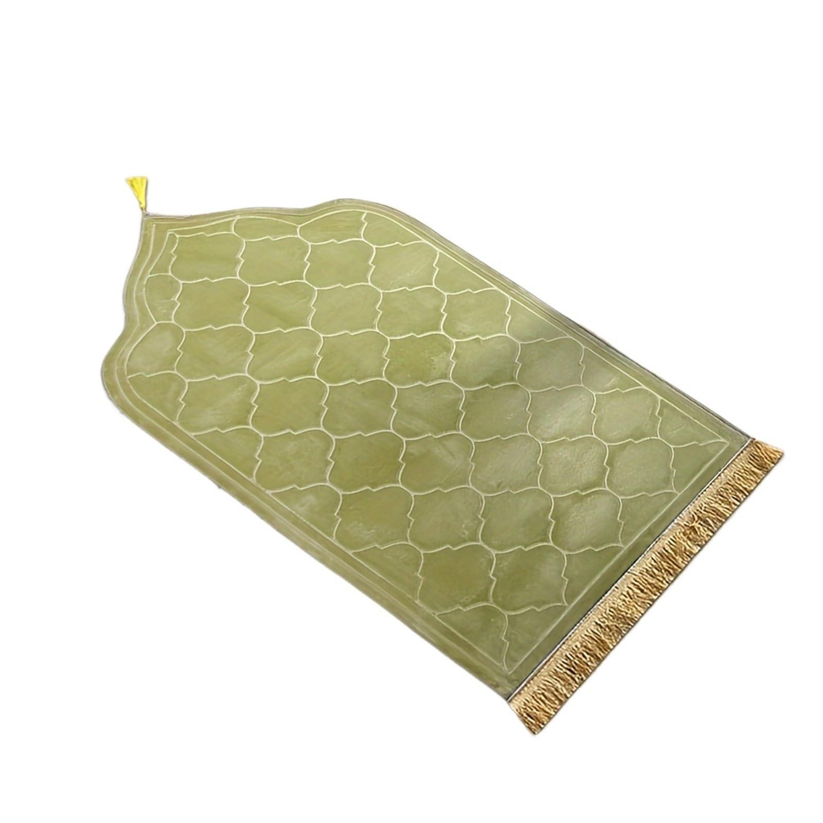 Tapis de prière imprimé épais, Peluche avec Pompon, Flanelle irrégulière, 1 pièce(Green)