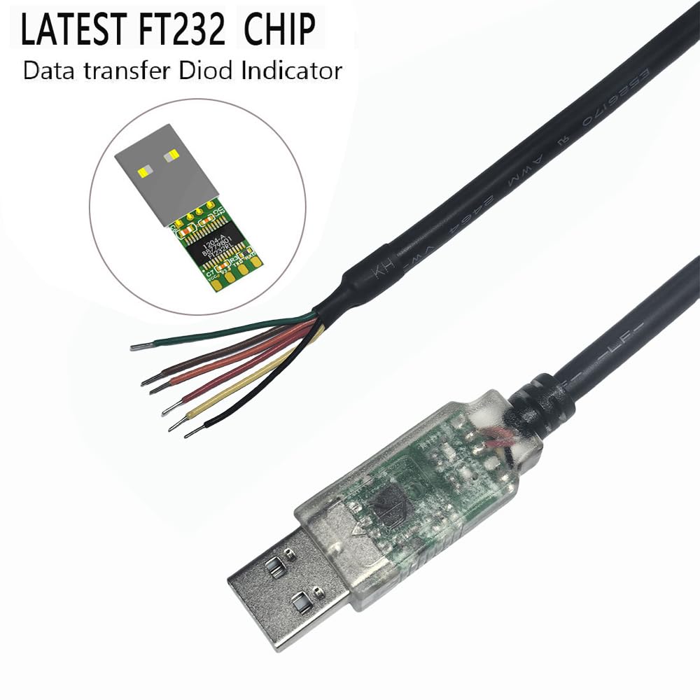 USB-RS232-WE-1800-BT-0.0 Câble USB vers série RS232 authentique puce FT232RQ compatible avec Windows 11 10 8 7 Linux Mac OS 6 voies (0 V)