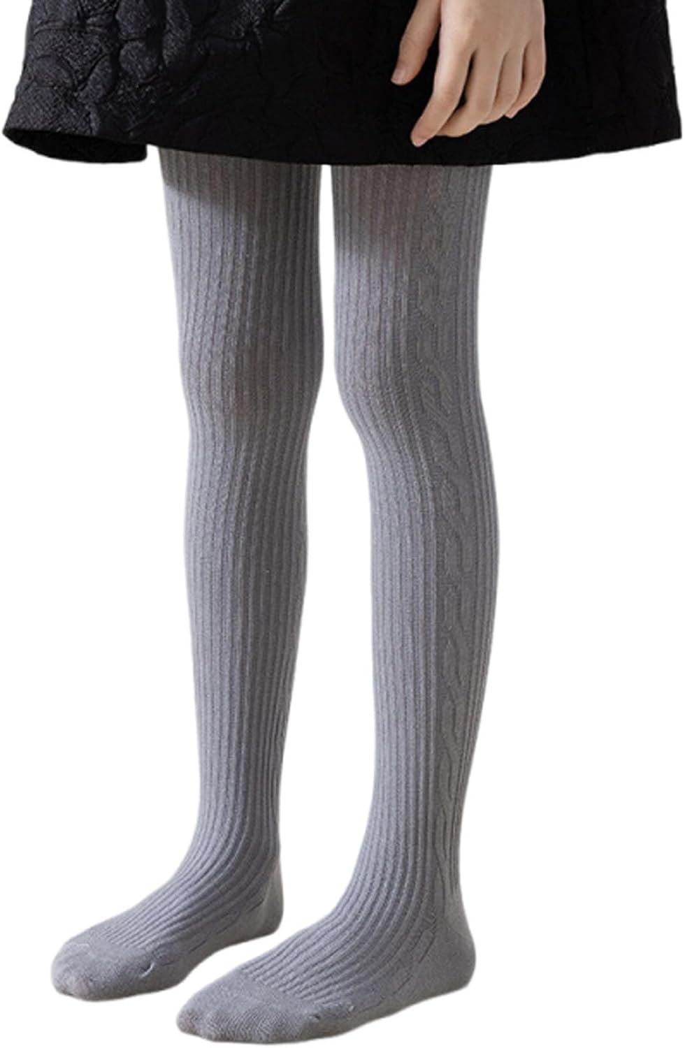 Girls' Cable Knit Cotton Tights Soft Stretch Footed Tights for Baby & Toddler 6M-12Y with Ribbed 3D Hip Line