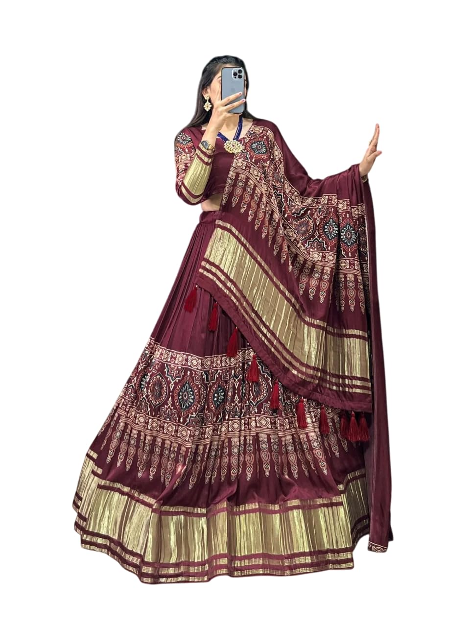 Women's Maroon Color Dot And Ikkat Print With Foil Work Lehenga Choli-image-33