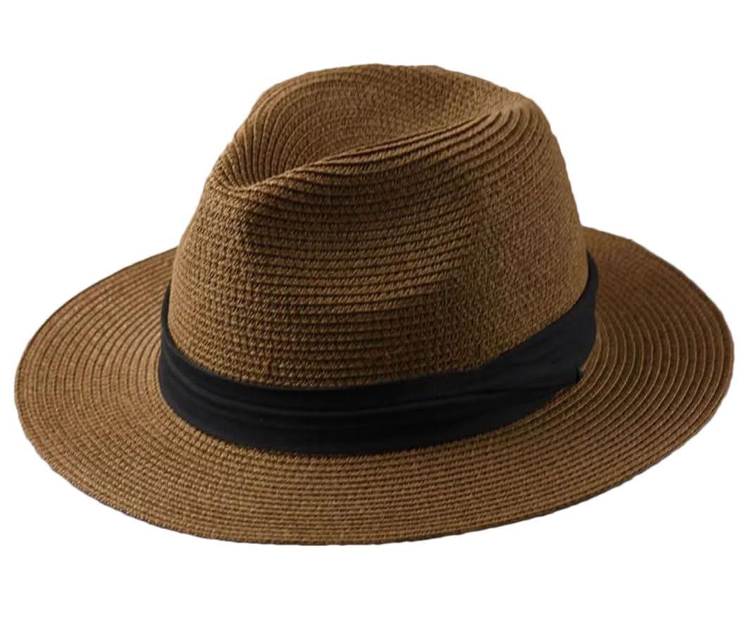 Rfmfkkg Sombrero de papel de paja para hombre, sombreros grandes de Panamá, sombreros de pesca al aire libre, playa, plegable, jazz