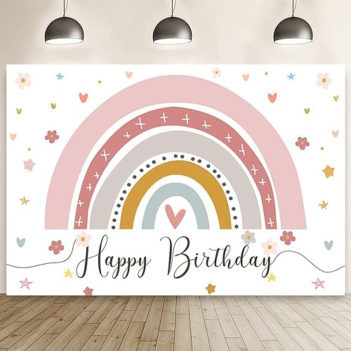 Telón de fondo bohemio de cumpleaños de 7 x 5 pies para niñas, color pastel, colorido, bohemio, fotografía, decoración de fiesta de cumpleaños,