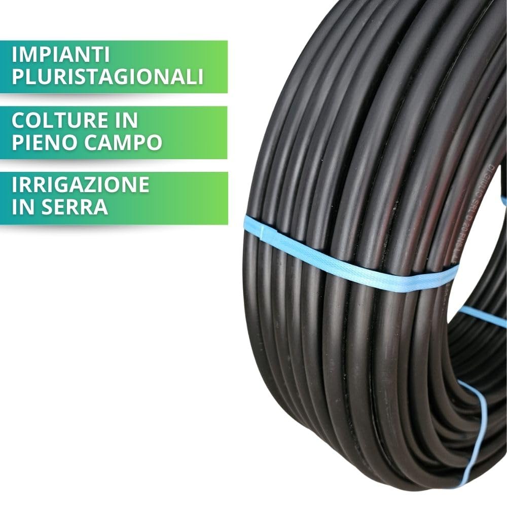 Tubo in Polietilene Diam 16 mm PN6 bassa densità per Irrigazione Orto, Giardino e Serra| Sistemi di acqua |Impianti pluristagionali per colture a pieno campo | Resistente ai raggi UV (500 METRI)