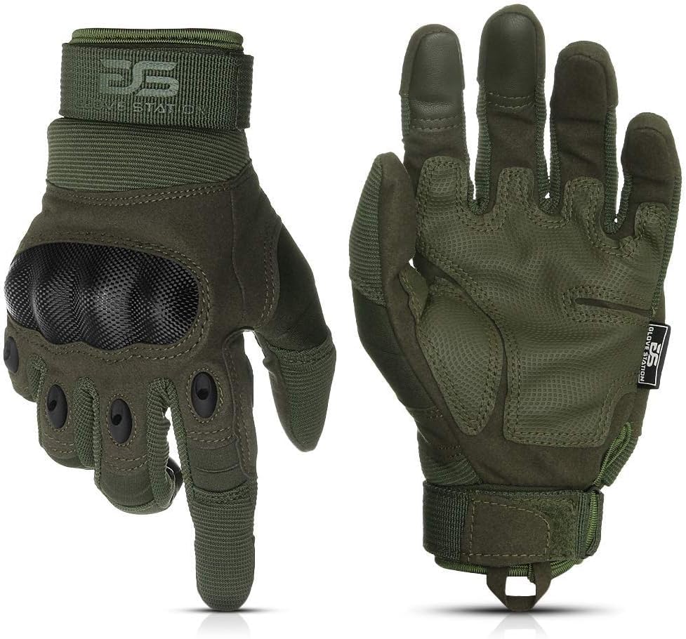 Glove Station The Combat Motorcycle Gloves - Tactical Gloves with Touchscreen for Outdoor Sports, BMX, Dirt Bike and Cycling - Airsoft, Paintball and Work - Green, Large Size