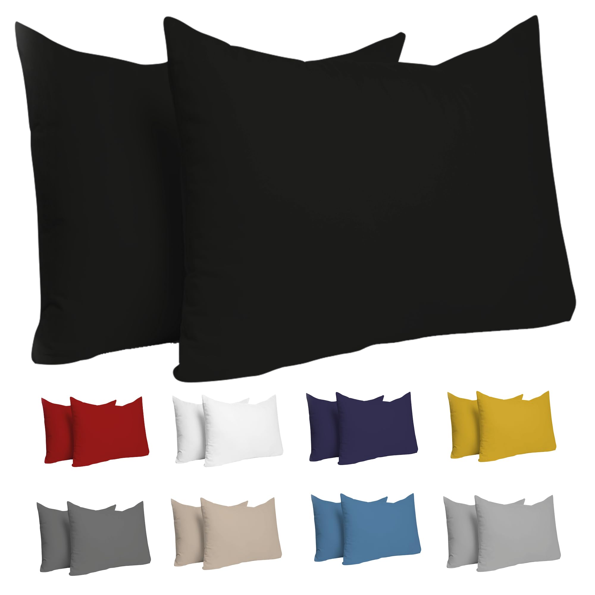 Dreamzie Federa Cuscino (Set di 2) - Nero Cotone - Per i Cuscini 50 x 70 cm - 100% Jersey di Cotone - Federa da Cuscino - Copri Cuscino per Letto - Fodera Protezione per Cuscino