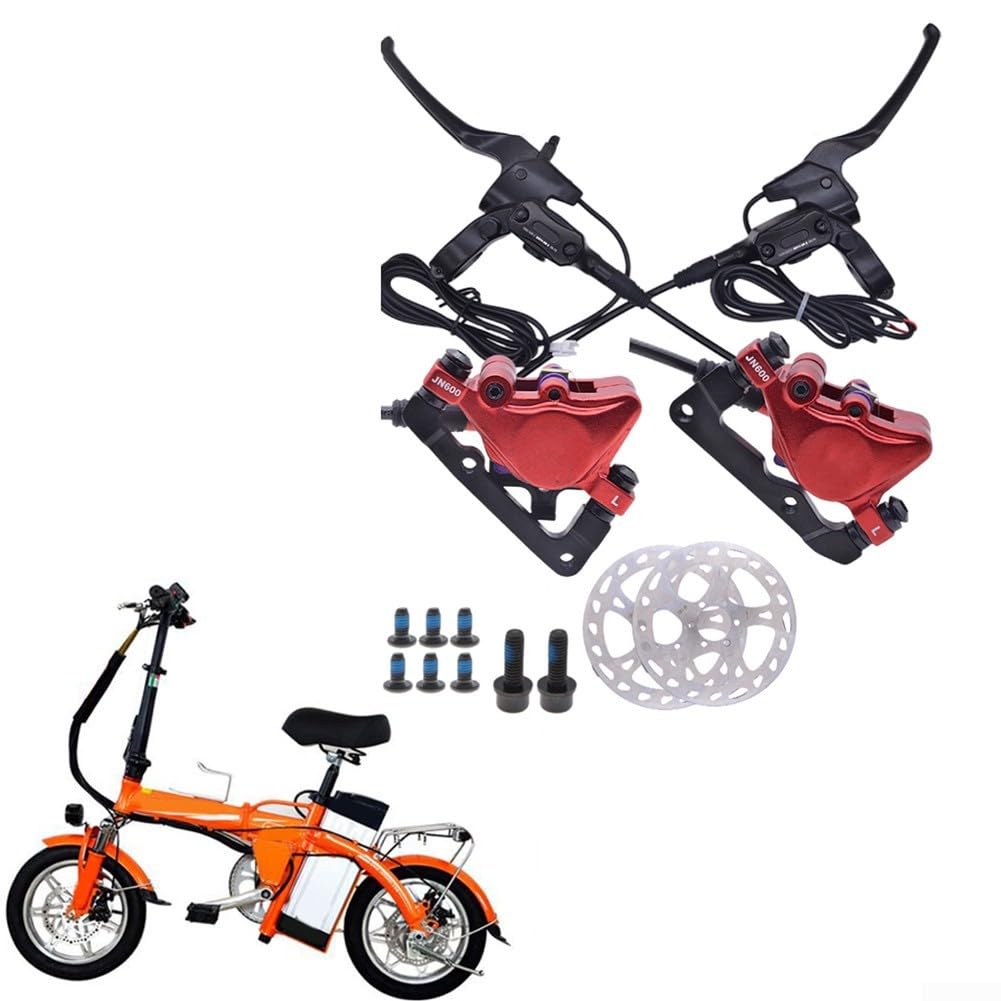 EasyByMall Set freno a disco idraulico , in lega di alluminio, freno a disco idraulico anteriore posteriore a doppio disco, leva a doppio disco, per EBike, anteriore posteriore (senza rotore),
