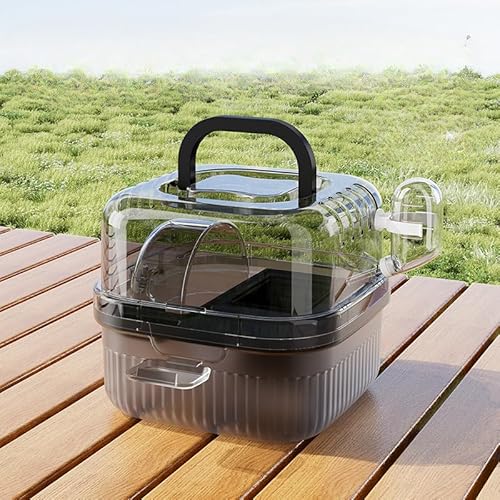 Aoccqkfハムスターキャリーケージ、給水器付き、逃げにくい、通気孔、通気性良好、小動物、旅行、外出、病院 (21*21*18cm,ブラック)