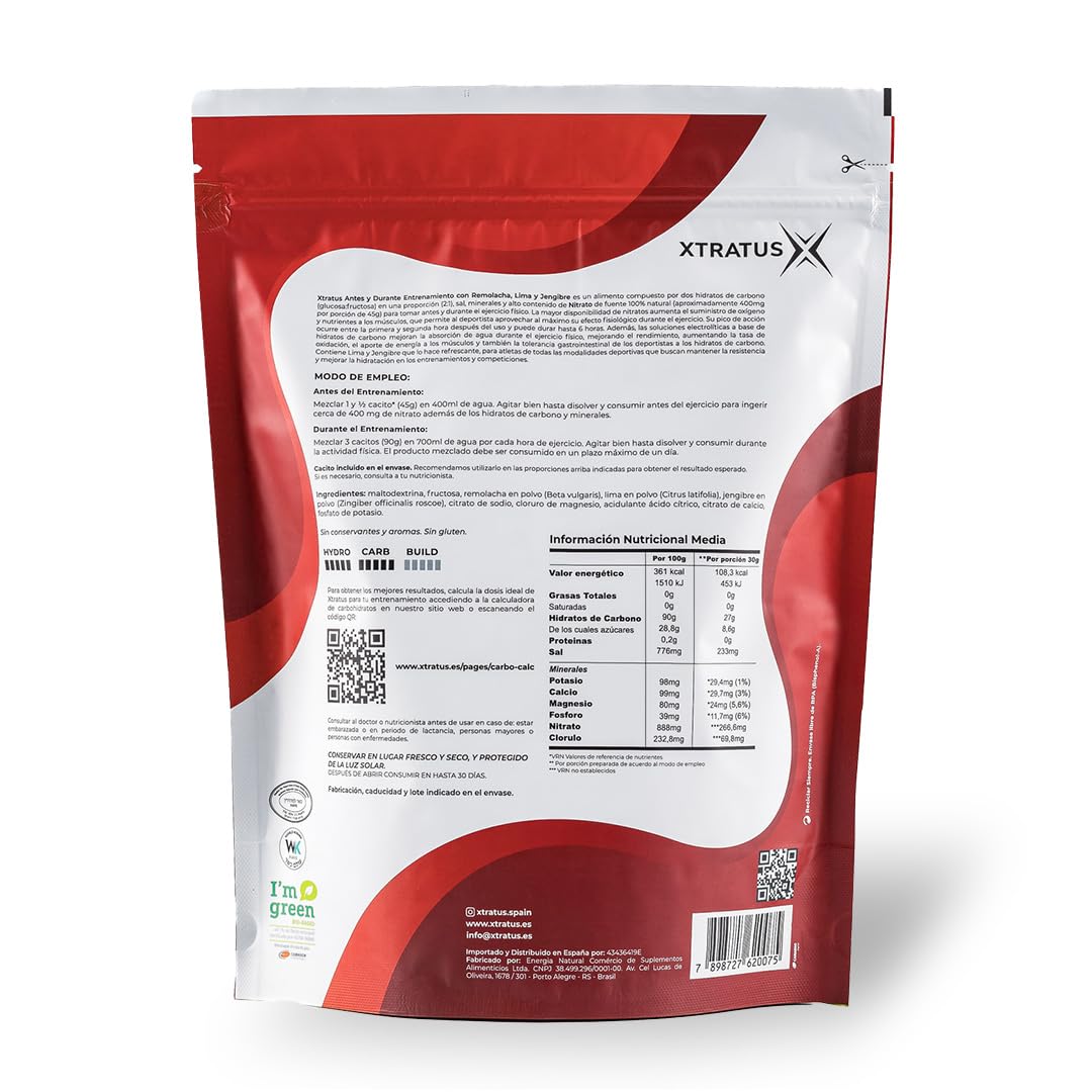 Bebida Deportiva Antes Durante Entrenamiento Con Nitrato De Remolacha Mezcla Carbohidratos 2 1 Electrolitos Natural Sin Aditivos 1Kg XTRATUS