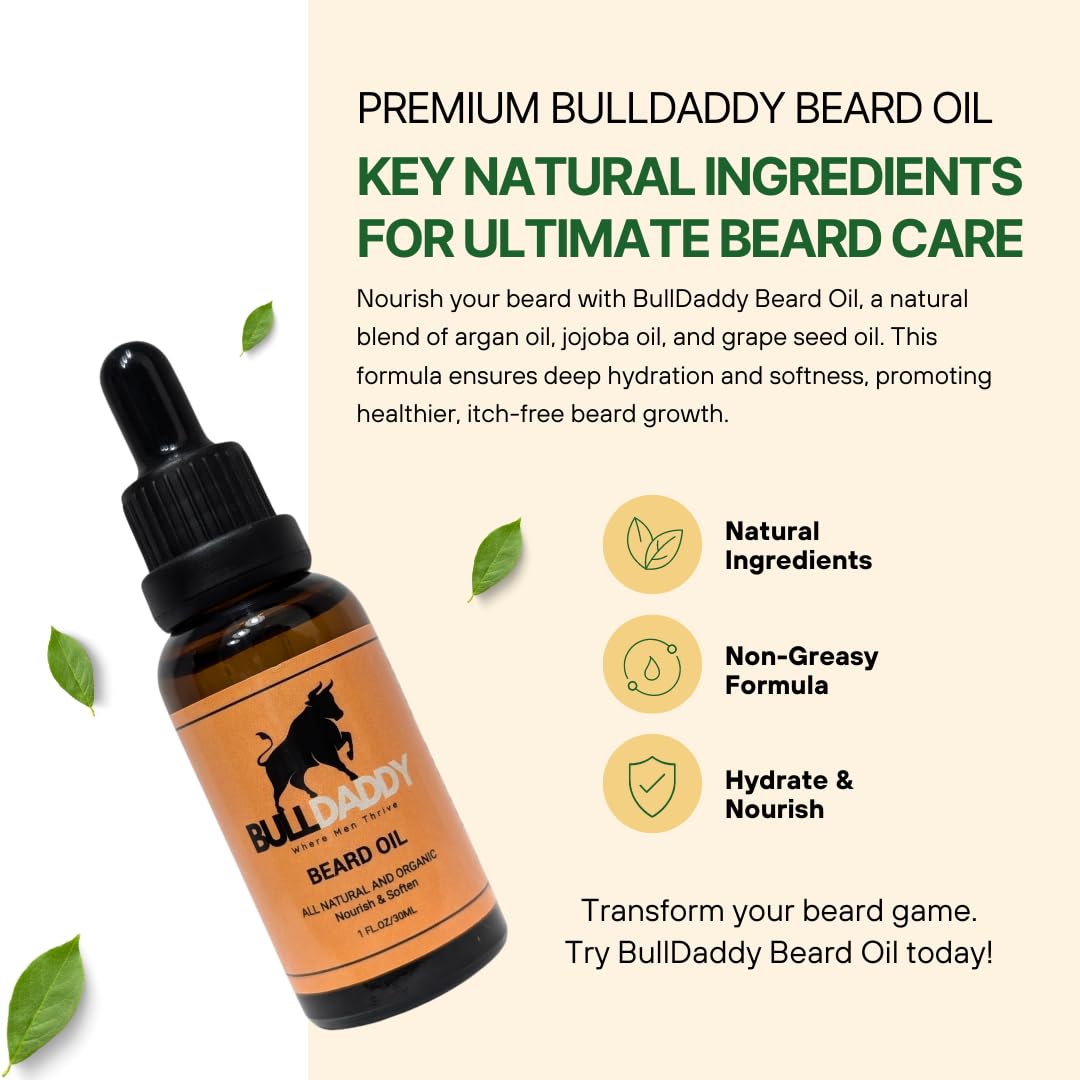 BullDaddy Beard Growth Kit - Beard Brush, Beard Oil, Beard Balm, Beard & Face Wash, Beard Conditioner, Beard Growth Oil, Free Toiletry Bag - Complete Beard Grooming Kit with Gift Box