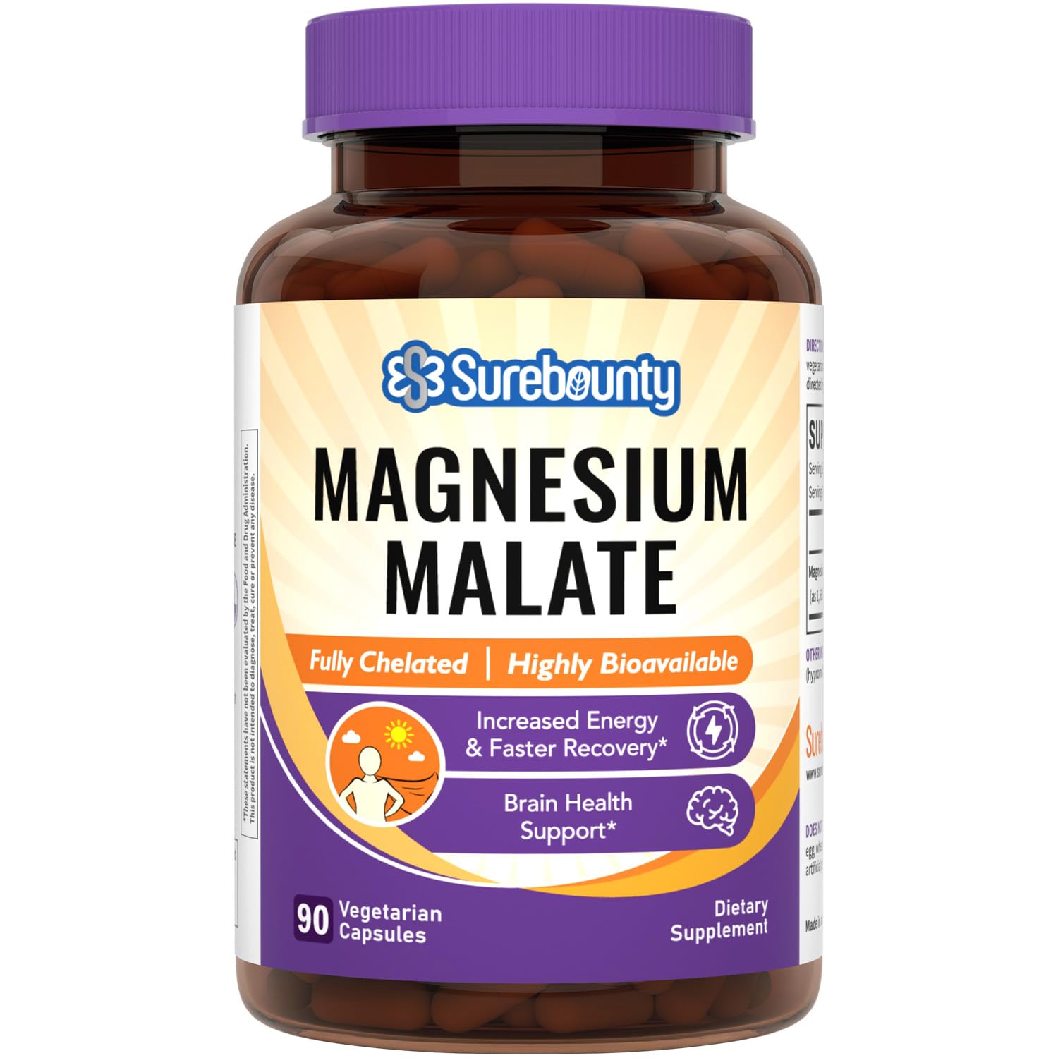 Magnesium Malate, 230mg Elemental Mag Per Serving, Fully-Chelated, Maximum Absorption & Bioavailability, Non-GMO, Energy, Recovery, Brain Support, 90 Vegan Caps