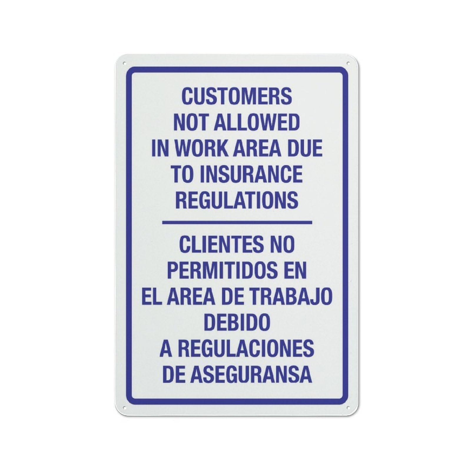 Xewazd A435 8"X12" Bilingual Spanish Sign - Customers Not Allowed In Work Area (Insurance Regulations) | Home Kitchen Farm Garage Wall Decor