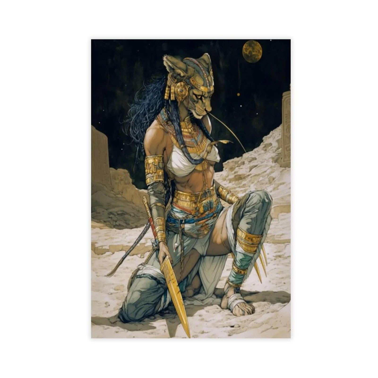 Wjwart Sekhmet Egyptian Goddess Print Canvas Poster Wall Art Print Picture Paintings 08X12inch(20X30cm)