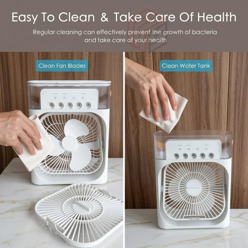 Image of Drumstone TopRated 𝟏𝟓𝐘𝐫 𝐖𝐚𝐫𝐫𝐚𝐧𝐭𝐲 Portable Air Conditioner Fan, Mini Evaporative Cooler with 1 /2 /3H Timer, 3 Wind Speeds & 3 Spray Modes - White, USB Powered Adjustable LED Light Timer