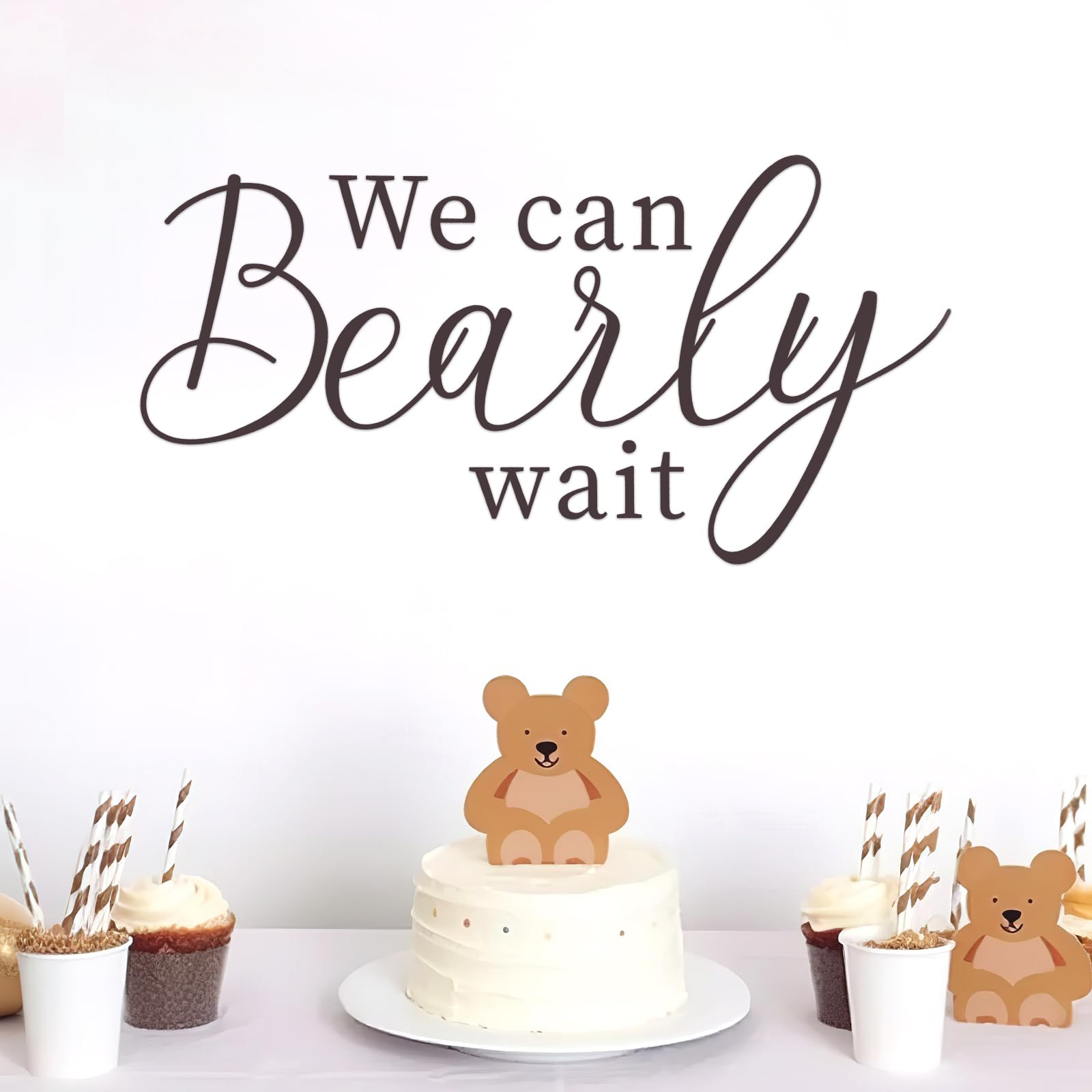 We Can Bearly Wait Sign Decal, We Can Bearly Wait Sticker Baby Shower Backdrop Bear Themed Wall Sticker for Baby Shower Arch Decorations Photo Props Gender Reveal Party