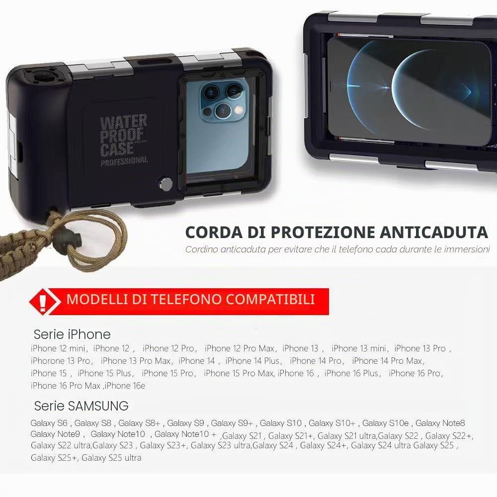 per iPhone 16e/15/14/13/12 Pro Max Plus Immersioni Custodia, Universale IP68 15m Impermeabile Cover per Tutti Telefono Cellulare da 4,7-6,9'' per All'aperto Fare surf Nuoto Snorkeling Foto Video-Nero