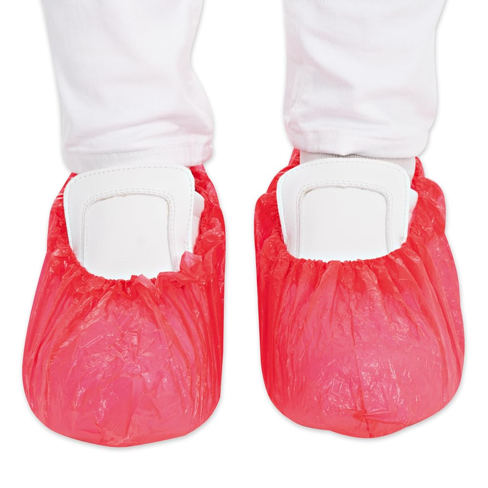 Franz Mensch Hygostar Überschuhe rot aus CPE, 2000 Stück, Schuhüberzieher, Einweg Überziehschuhe, schmutz- und wasserabweisend, gehämmerte Struktur