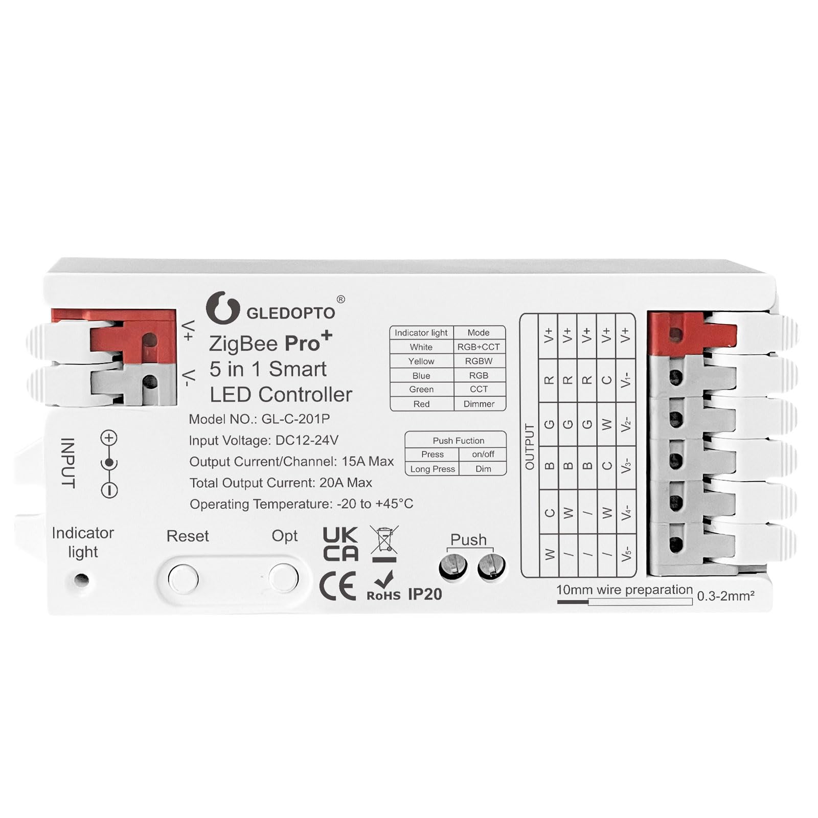 GLEDOPTO ZigBee3.0 Pro+ 5 in 1 LED Controller 20A Max RGBCCT/RGBW/RGB/CCT/Dimmer Compatible with Alexa Homey Home Assistant APP Control for RGBCCT RGB WWCW LED Strip Light (Hub Required)-image-20