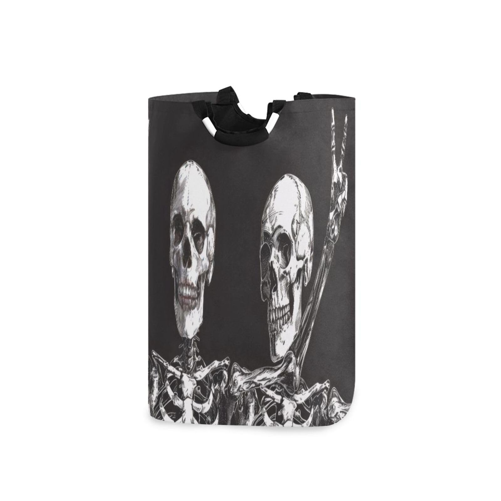 Jihqo Laundry Hamper Basket Funny Skull Gesture Collapsible Nursery Storage Bin Waterproof Clothing Baskets for Home Bedroom Bathroom Washing Room