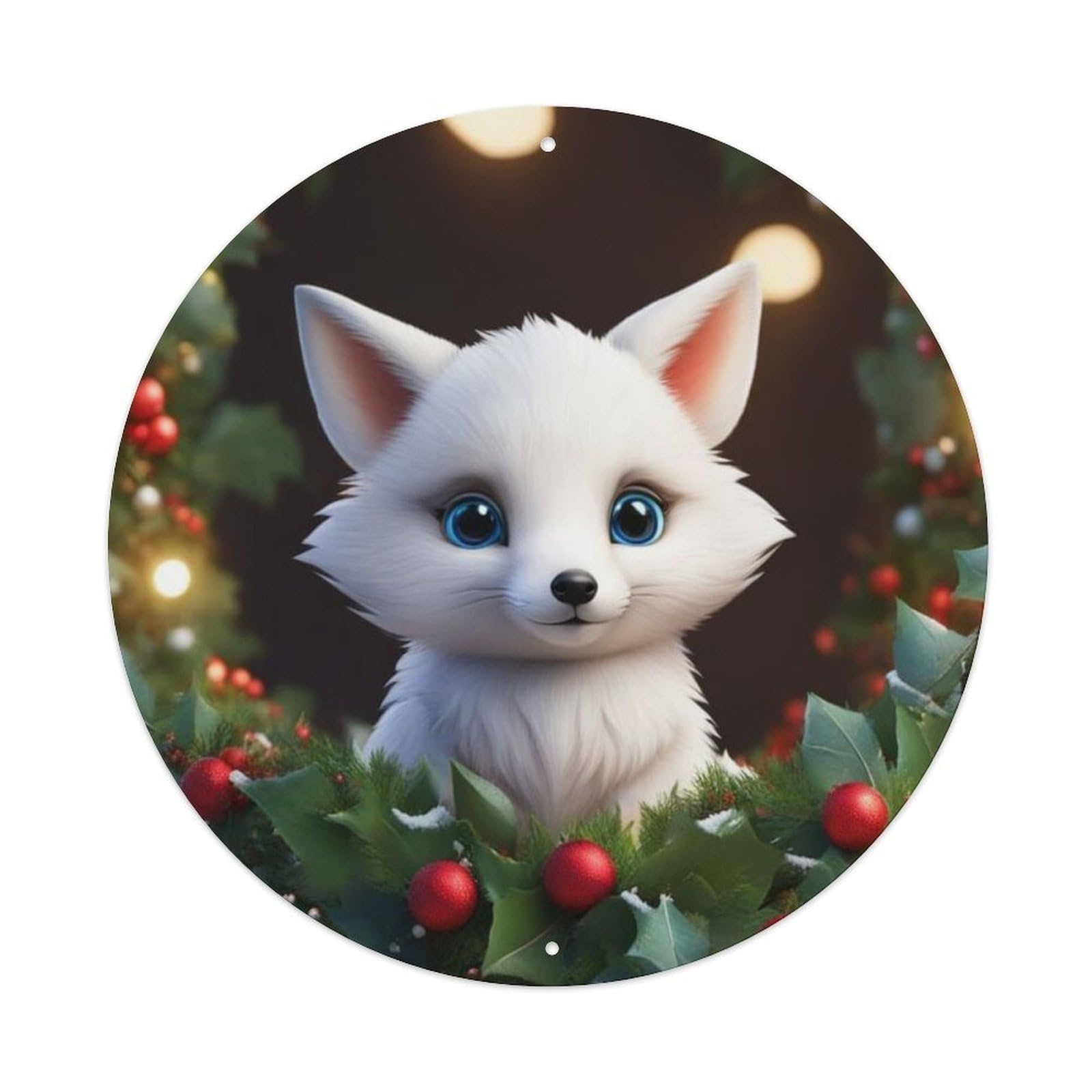 Cute Animal Arctic Fox Christmas Winter Celebration Vintage Metal Tin Sign Plaque Wall Decor for Cafe, Club Bar, Office, Garden Metal Poster 8x8Inch