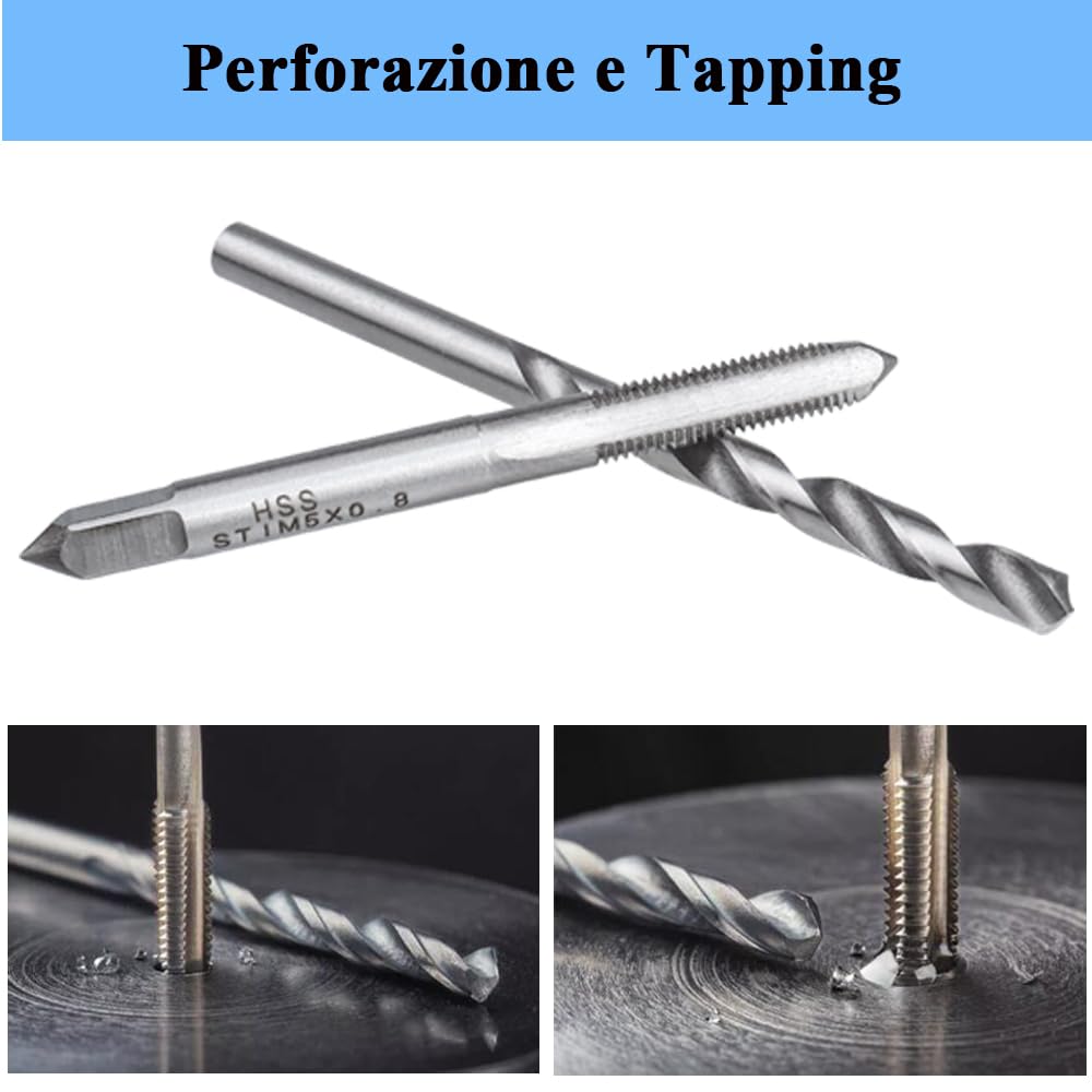 Mesee Kit di 30 Pezzi Riparazione della Filettatura M5, Set di Riparazione con Punta Elicoidale, Tap Filettato, Chiave, Inserti Filettati in Acciaio Inossidabile per Riparazione Filetti Danneggiati