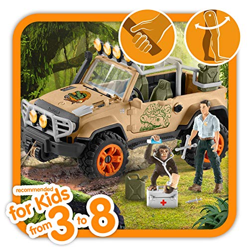 Schleich 42410 Wild Life Spielset - Geländewagen mit Seilwinde, Spielzeug ab 3 Jahren & 42427 - Falle mit Ranger – Bild 4