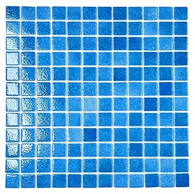 Tenedos Blue Recycled Glass Mosaic Tile Square 7/8 Inch Pattern for Kitchen Backsplash, Swimming Pool Tile, Bathroom Wall, Accent Wall (Not Peel and Stick Tile) (Box of 10 Sheets, Capri Blue)