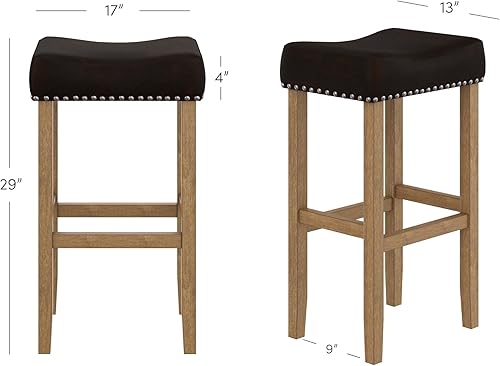 Miniatura 2 de Nathan James Hylie Taburete de bar de madera con tachuelas de tapicería, para cubierta de cocina, altura de pub, 29 pulgadas, marrón oscuromarrón