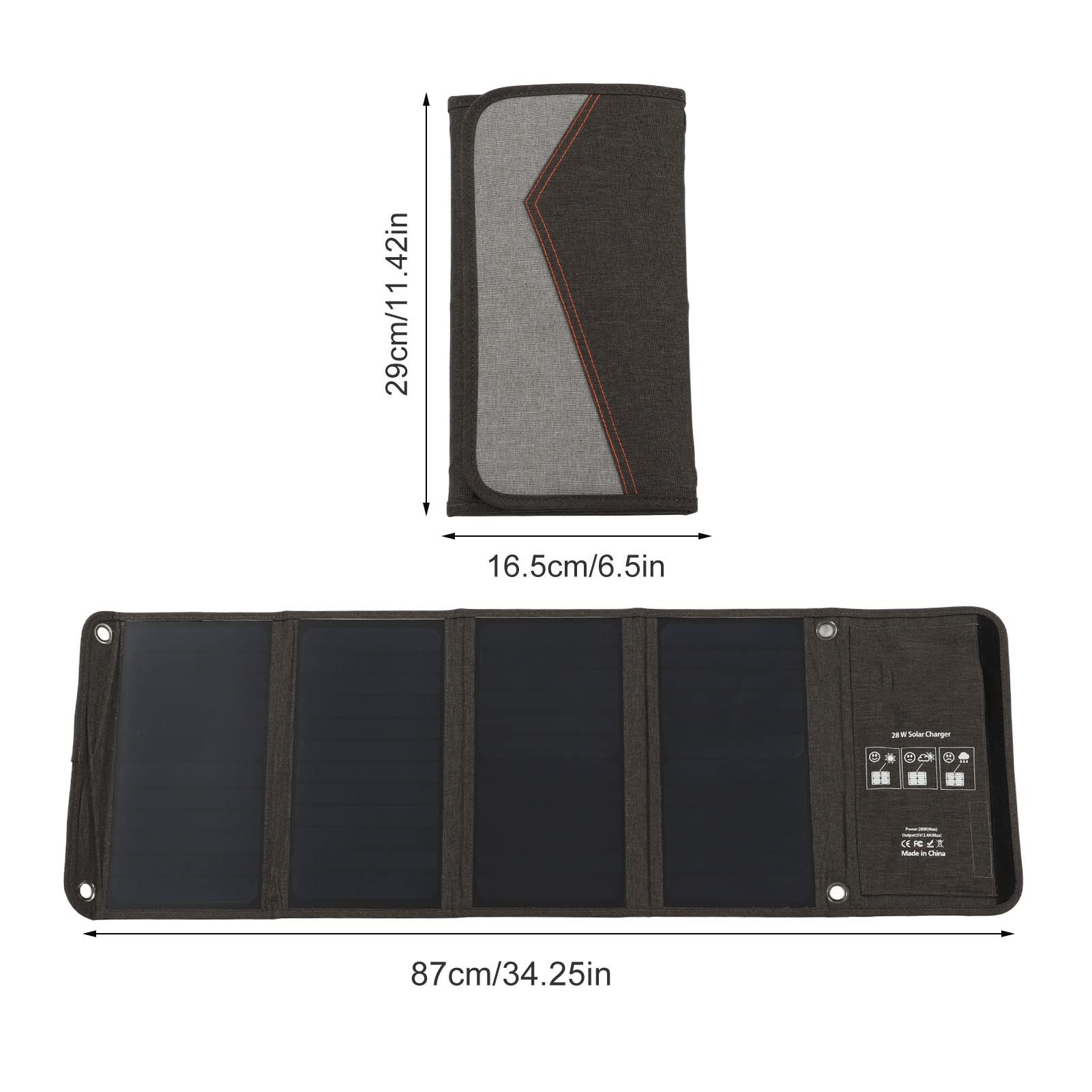 Caricatore a pannello solare pieghevole Pannello di ricarica solare portatile leggero impermeabile da 28 W con 2 porte USB per campeggio Escursionismo Attività all'aperto