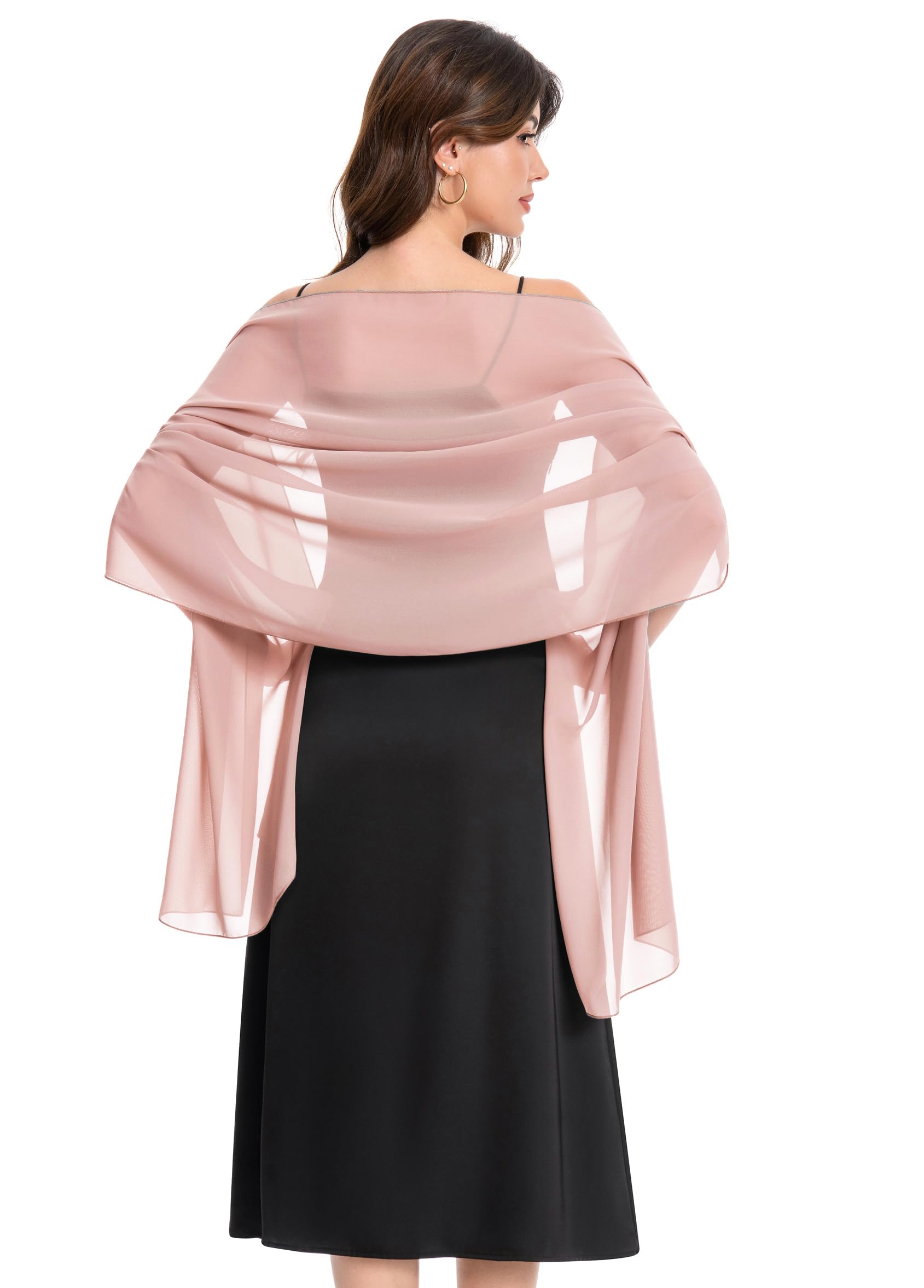 Baoqiya Chiffon Shawls Scarves Wraps for Bridal Wedding Party Evening Dress and Special Occasion Dresses, Blush, Medium, Blush, M