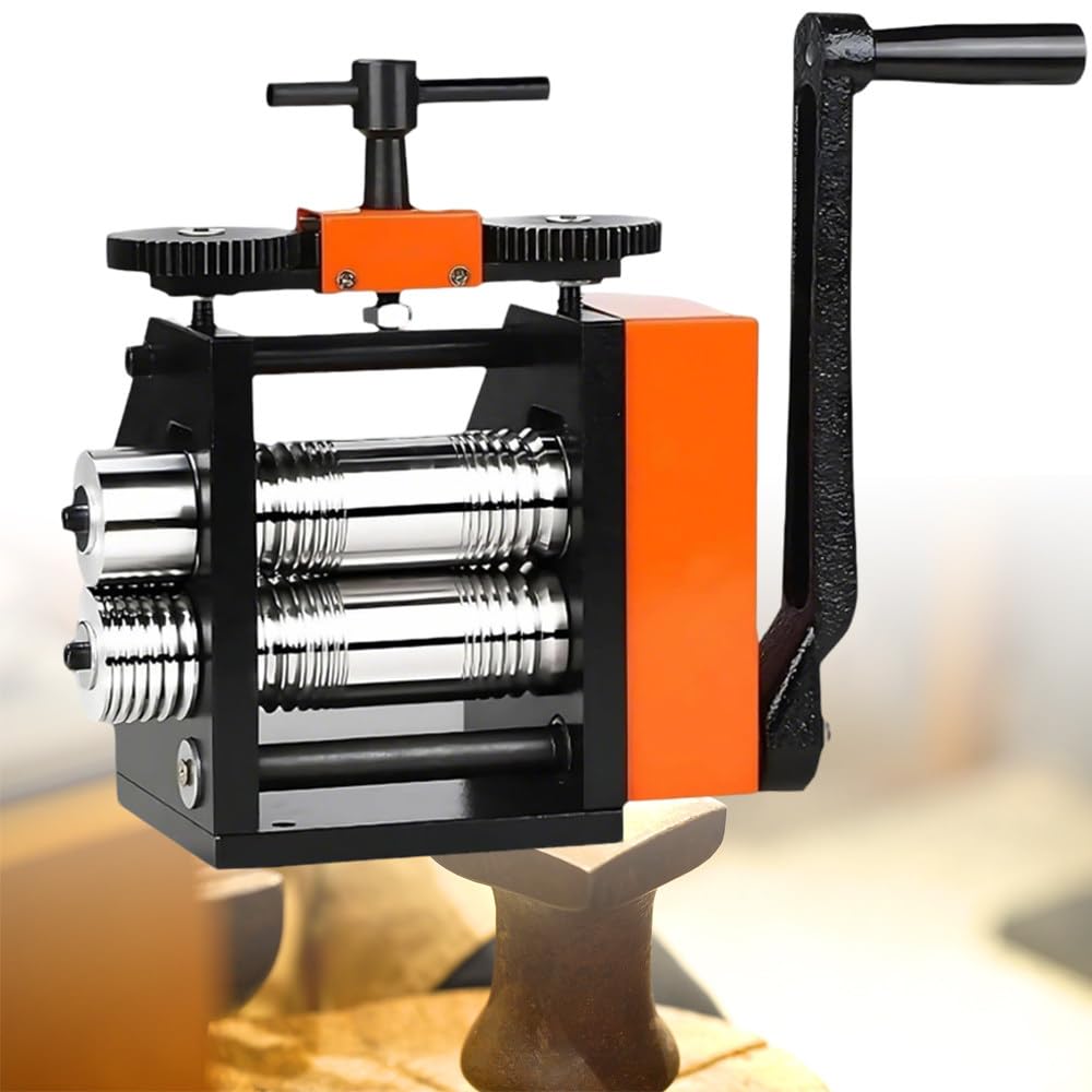 ShaiVrissian 4-in-1 Rolling Mill for Jewellery Making,Jewelry Press with Hand Crank,Manual Metal Roller Tool for Crafting Metal Sheets,Square Wires,Semicircles and Embossed Patterns