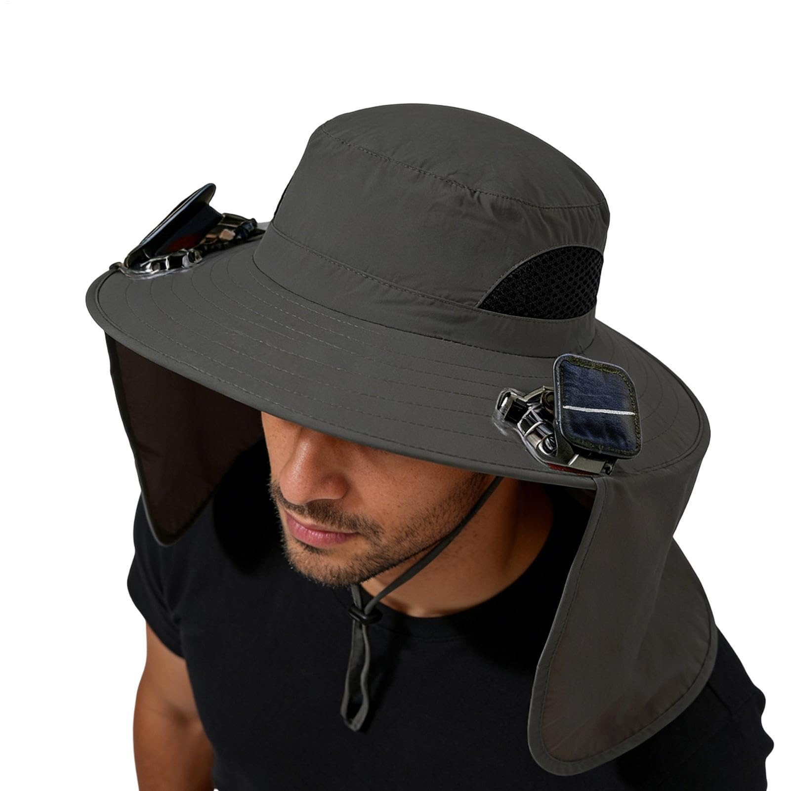 Sombrero con Ventilador Solar, Protección UV Y Tejido Transpirable, Gorro Transpirable De ala Ancha, Sombreros Plegables para Hombre con 2 Ventiladores Solares para Hombre Jardinería Senderismo