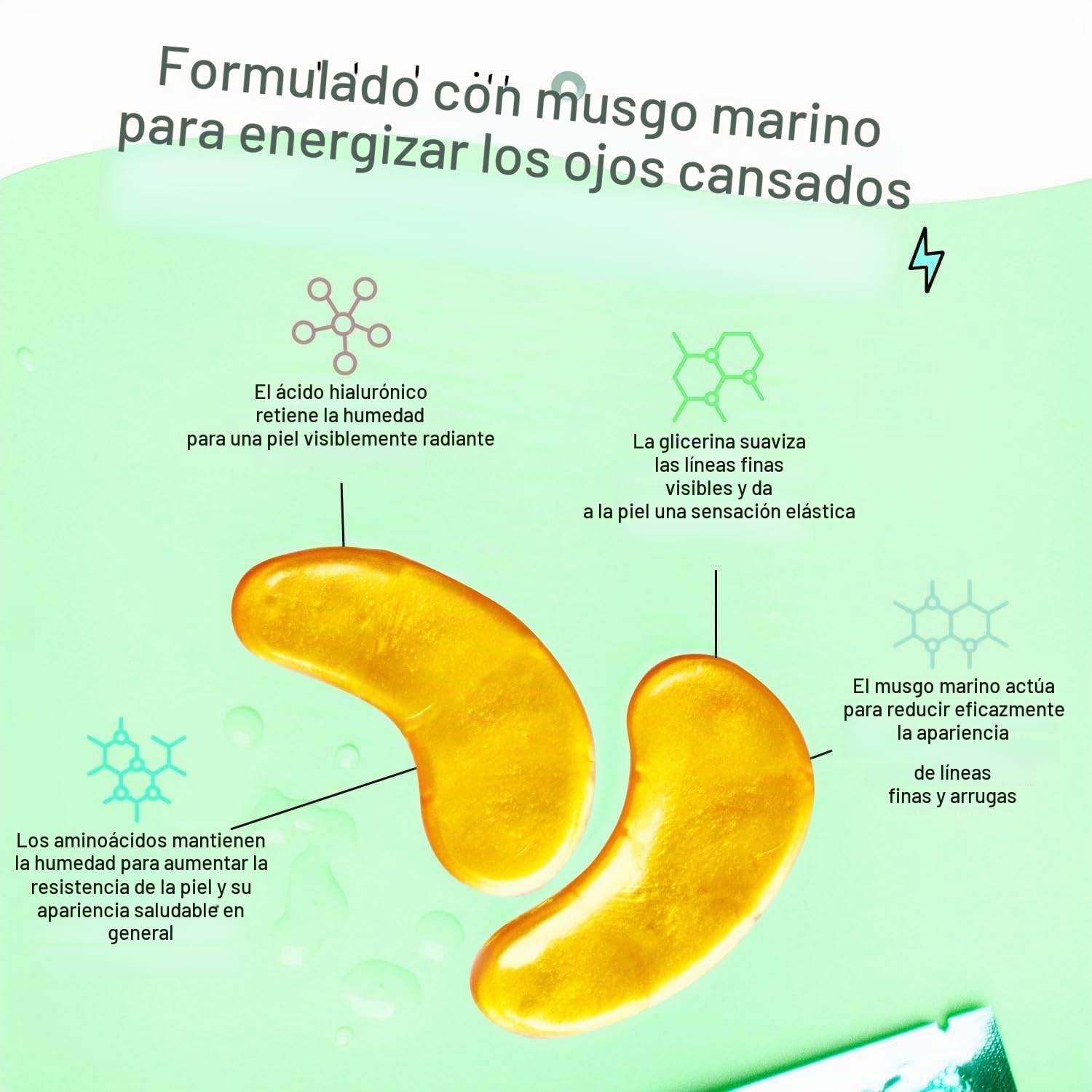 QUIA Beauty Parche de hidrogel Chia Eye con colágeno – Desinflame, suaviza las líneas de expresión e hidrata en 15 minutos, fórmula antideslizante y calmante – 20 pares para todo tipo de piel