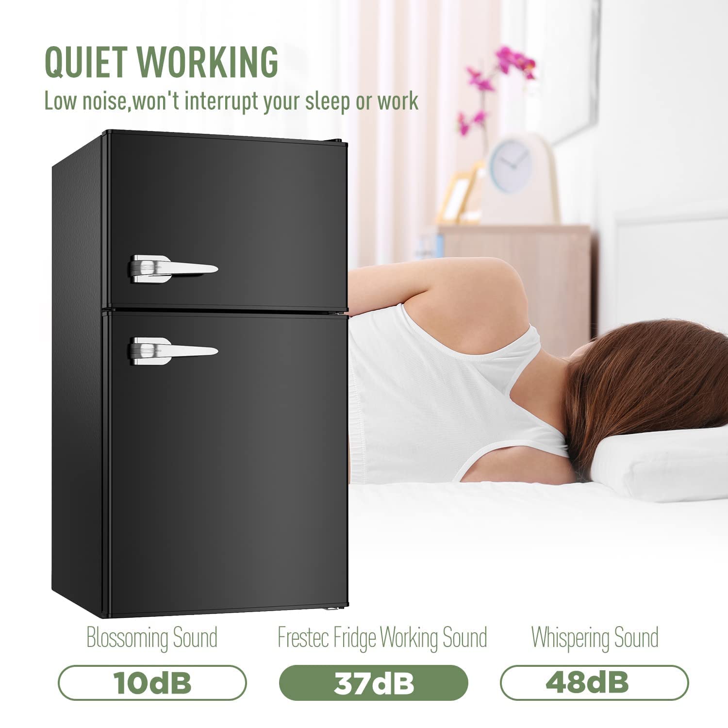 3.2 Cu.Ft. Mini Fridge With Freezer Retro 2 Door Refrigerator And Freezer Low Noise, Energy-Efficient,7 Temperature Modes,Compact Small Fridge For Bedroom Home Office Dorm,Black on Fridge.com - View 5
