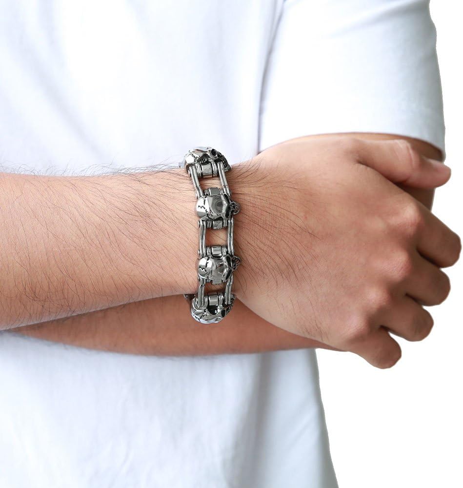 COOLSTEELANDBEYOND Heavy and Study Mens Bike Chain Skull Bracelet Stainless Steel Silver Color High Polished Large - Image 5