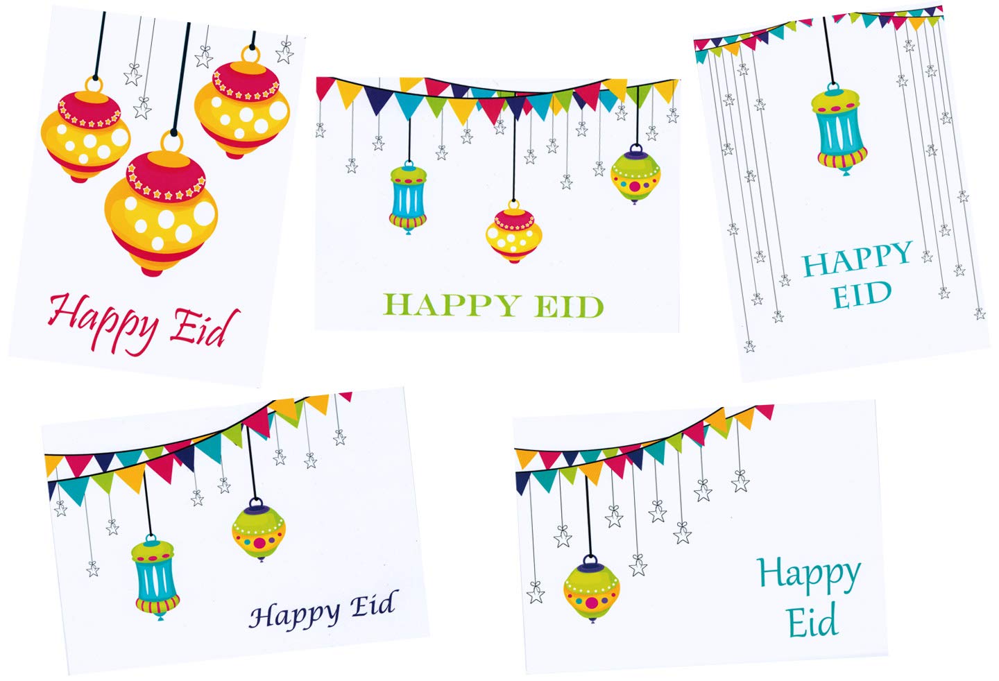 Zaffron Eid Lanterns Mixed Designs Holiday Greeting Cards and Envelopes (10 Pack)