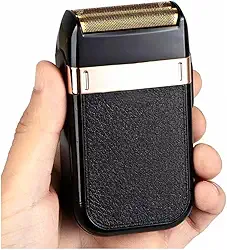 Barbeador Elétrico Profissional Shaver Aparador de Pelos Recarregável lâminas rotativas, aparador de barba facial recarregável por USB,Preto com Dourado