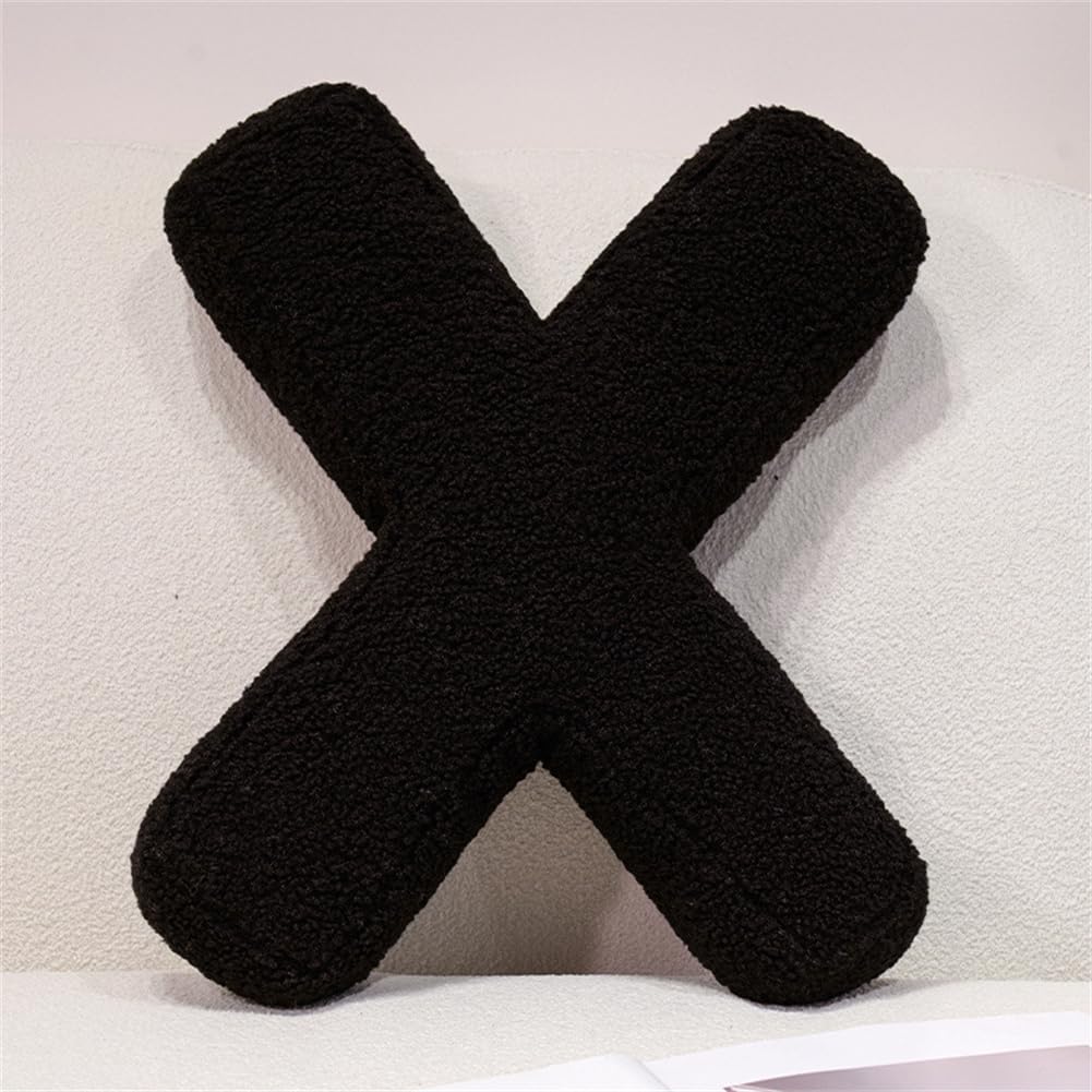 Fzkun X Black Letter Number Pillow – Soft Plush Alphabet & Numeric & Red Heart Cushion Decorative Initial Throw Pillow Diy Accent For Couch Sofa Bed Car Party Home Gift (X)