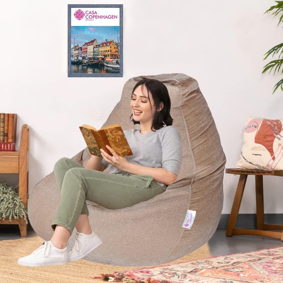 Casa Copenhagen Premium Designer Fabric Bean Bag Chair, Filled with Beans | Capacity: Upto 7 Ft Height, 200 KG Weight | 4XL | Dark Cream-picture-22